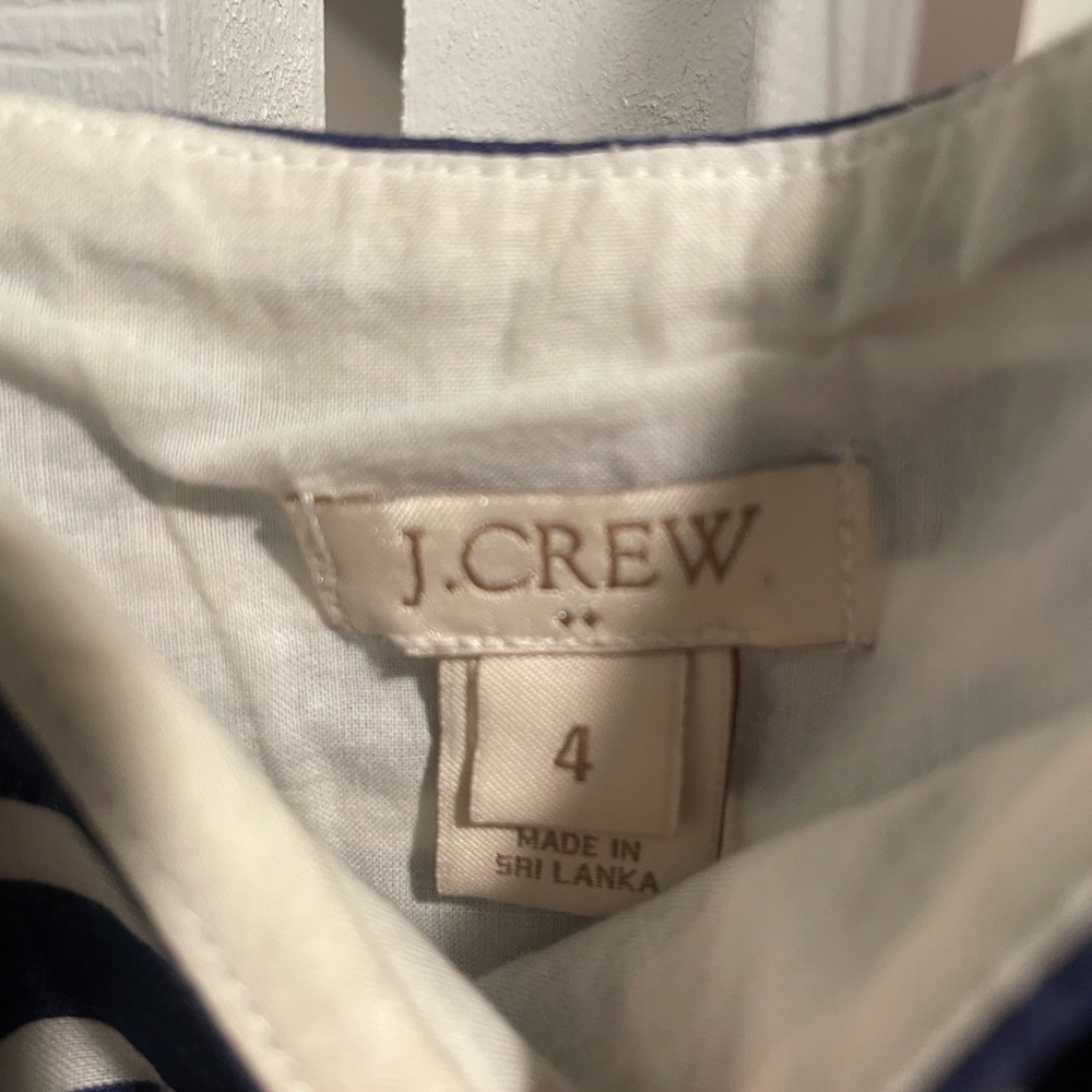 J Crew comfortable cotton/linen blue striped dress with pockets